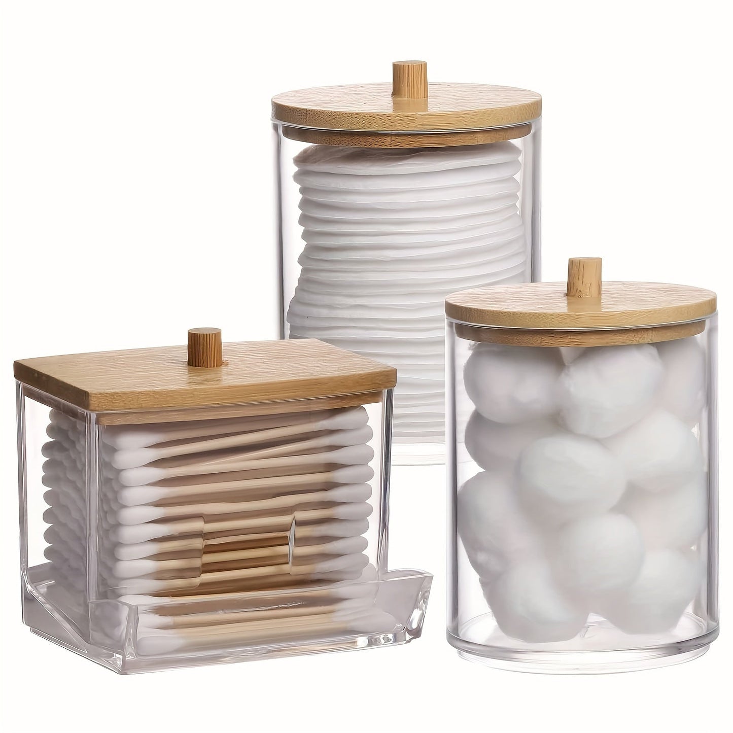 Clear Bathroom Canister Set with Bamboo Lids 3Piece Storage