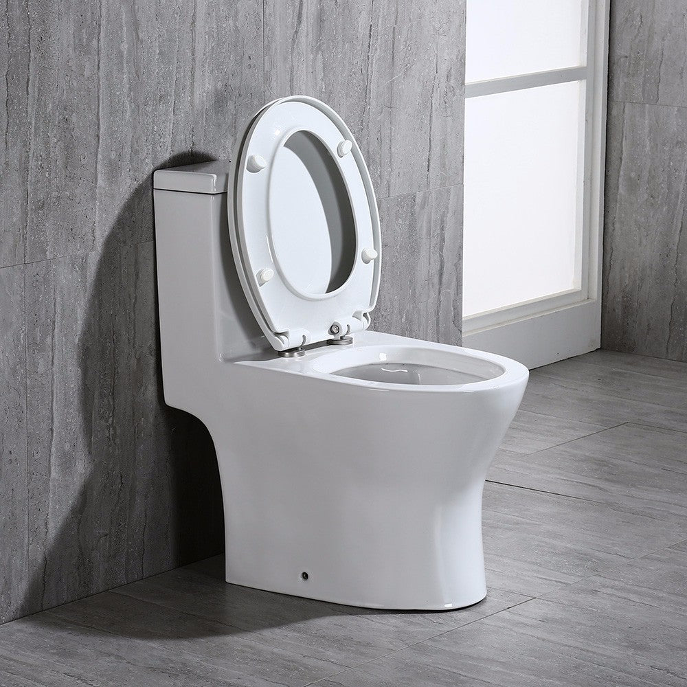 WOODBRIDGE One Piece Short Compact Bathroom Tiny Mini Commode Water Closet Dual Flush Concealed Trapway