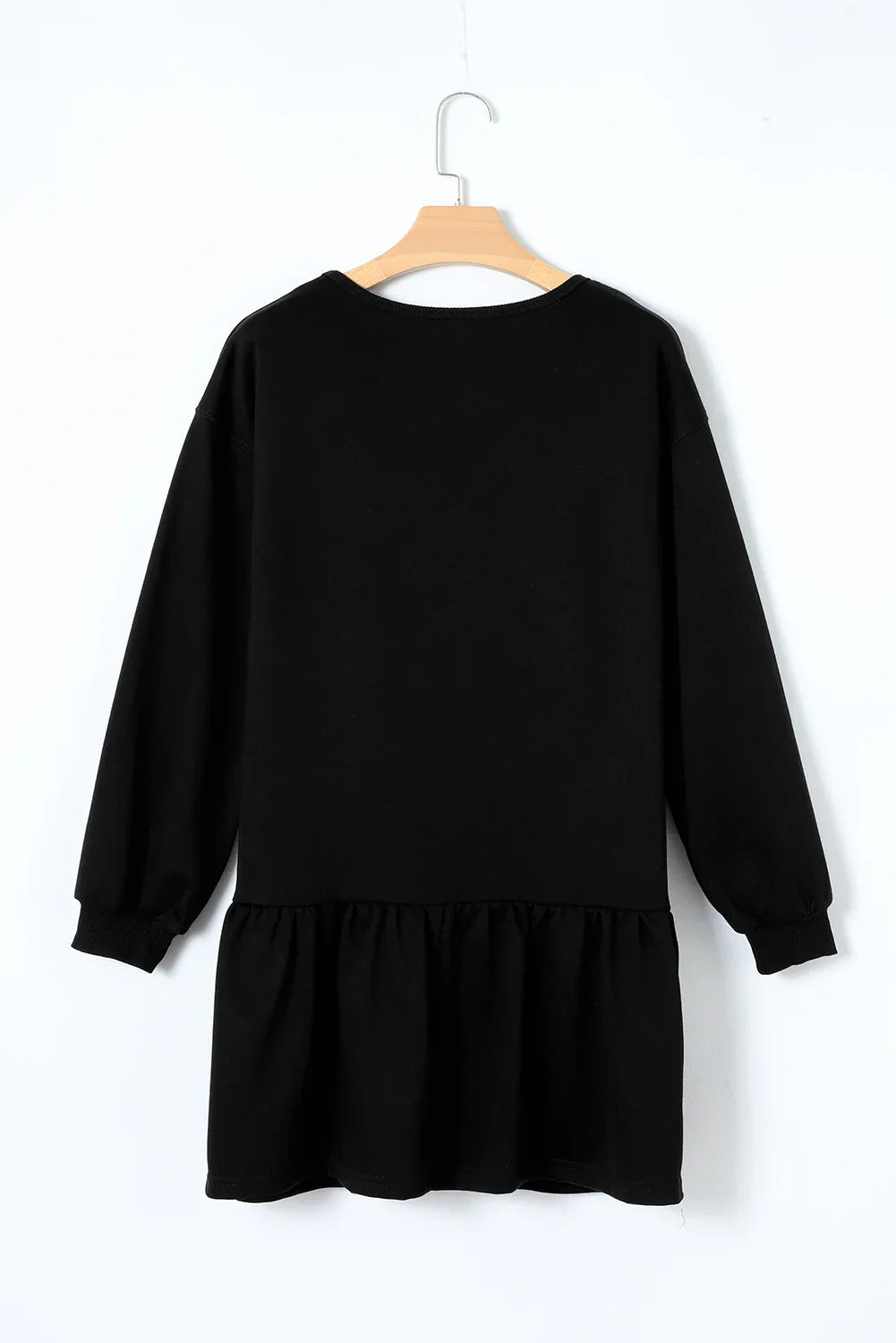 White Solid Color Ruffle Hem Mini Sweatshirt Dress