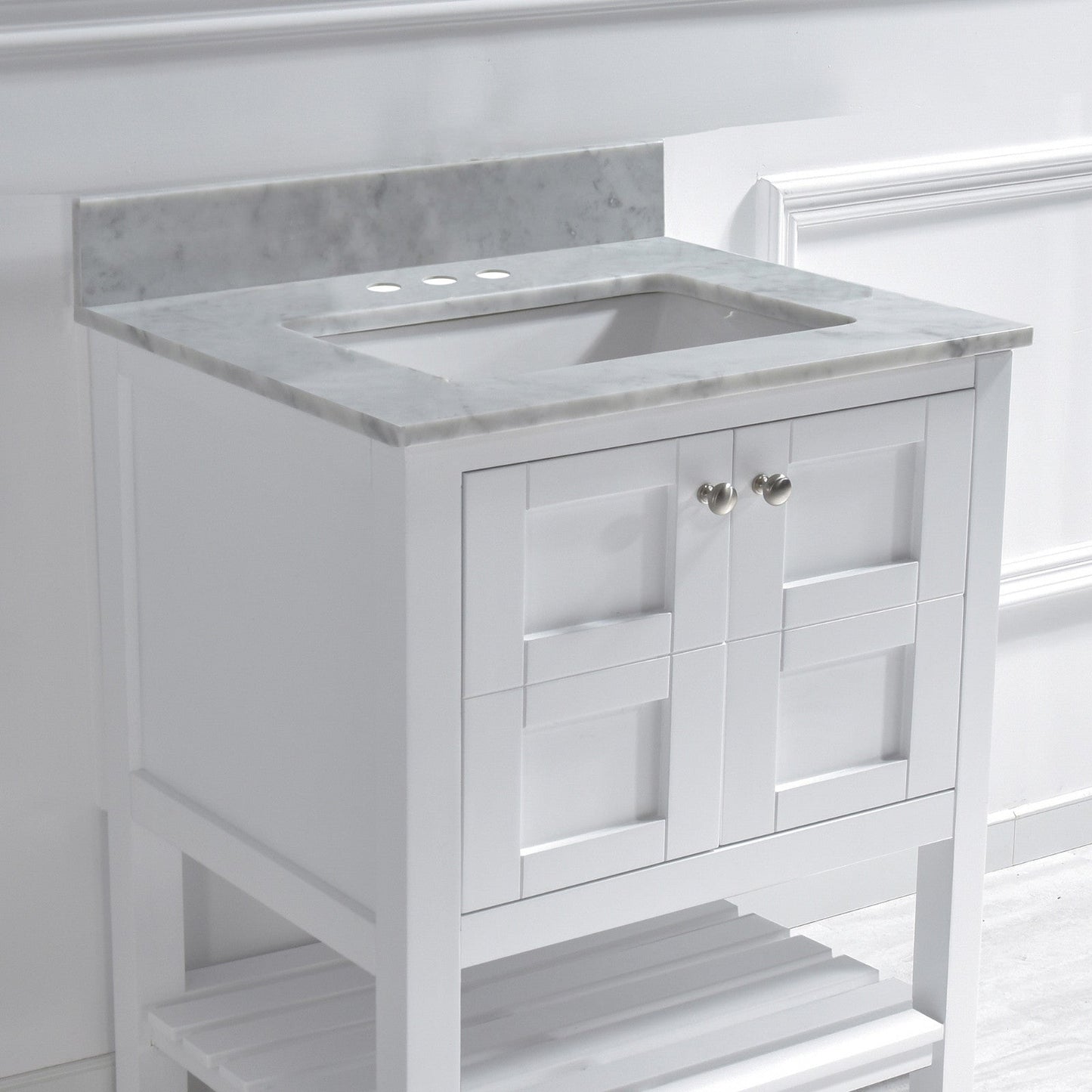 WOODBRIDGE 31" x 22" Vanity Top with Single Under Mount Rectangle Bowl, Carrara White Marble, Pre-drilled with 3-hole for 4-inch Centerset Faucet set up Option
