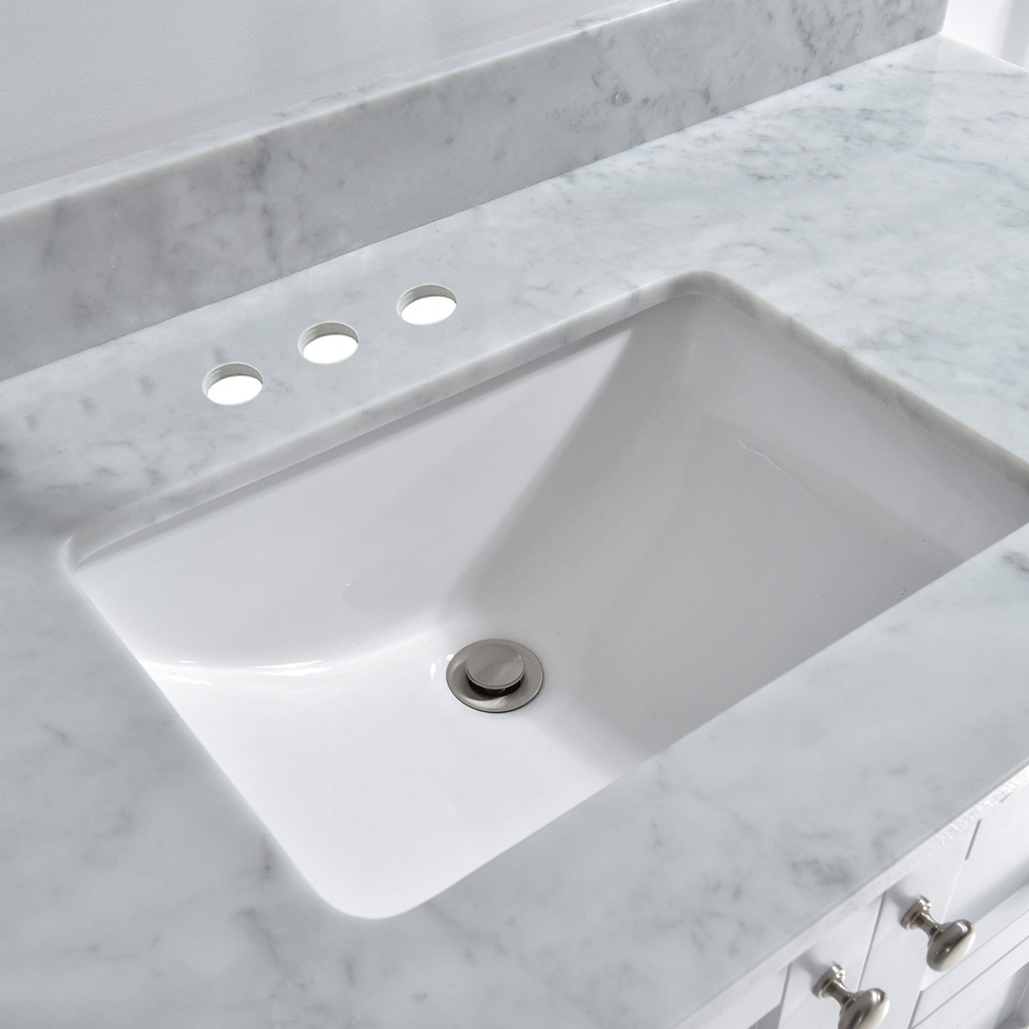 WOODBRIDGE 31" x 22" Vanity Top with Single Under Mount Rectangle Bowl, Carrara White Marble, Pre-drilled with 3-hole for 4-inch Centerset Faucet set up Option