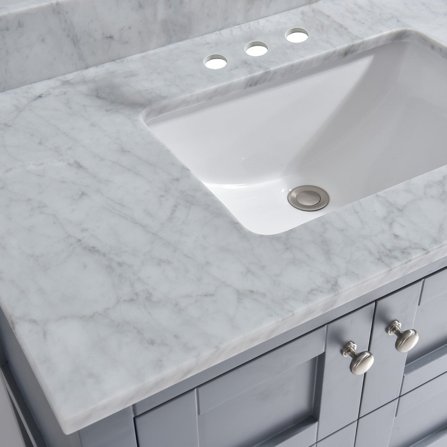 WOODBRIDGE 37" x22" Vanity Top with Single Under Mount Rectangle Bowl, Carrara White Marble, Pre-drilled with 3-hole for 4-inch Centerset Faucet set up Option