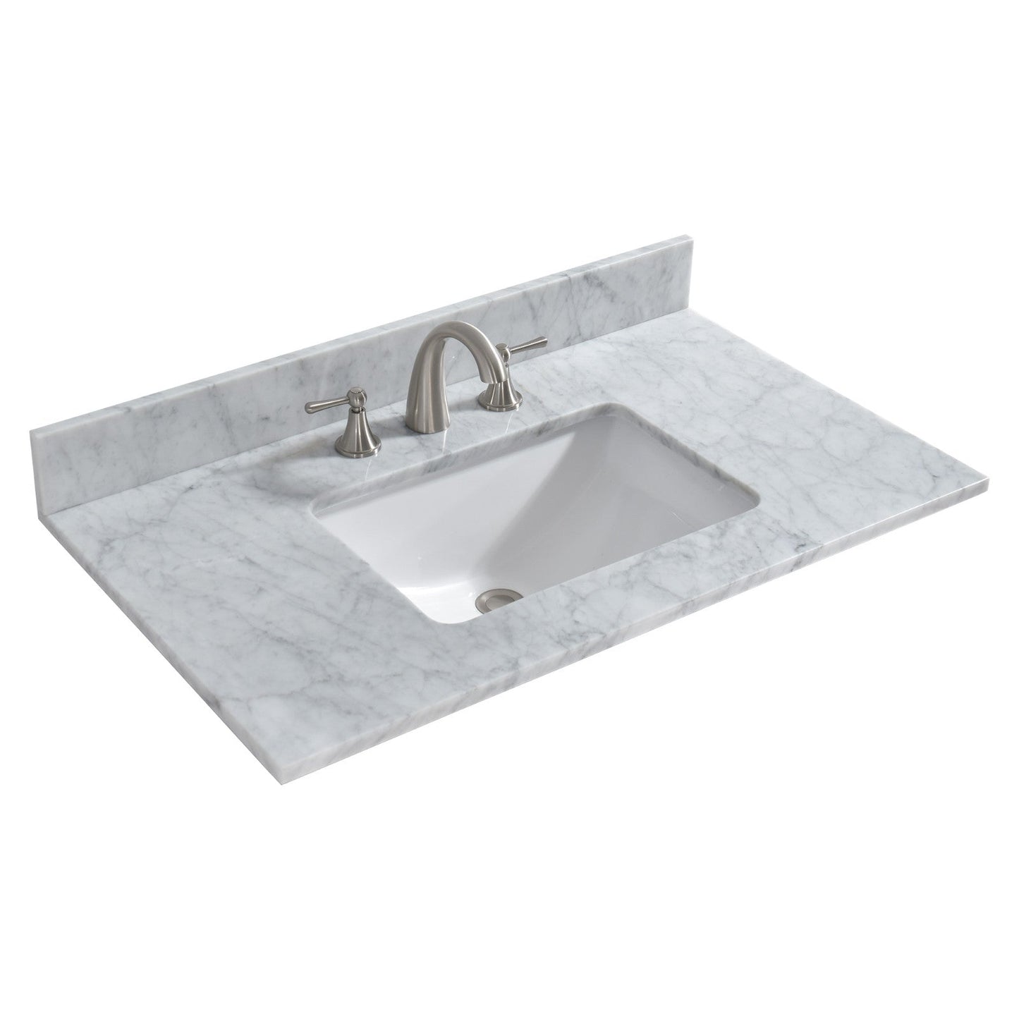 WOODBRIDGE 37" x22" Vanity Top with Single Under Mount Rectangle Bowl, Carrara White Marble, Pre-drilled with 3-hole for 8-inch Widespread Faucet set up Option