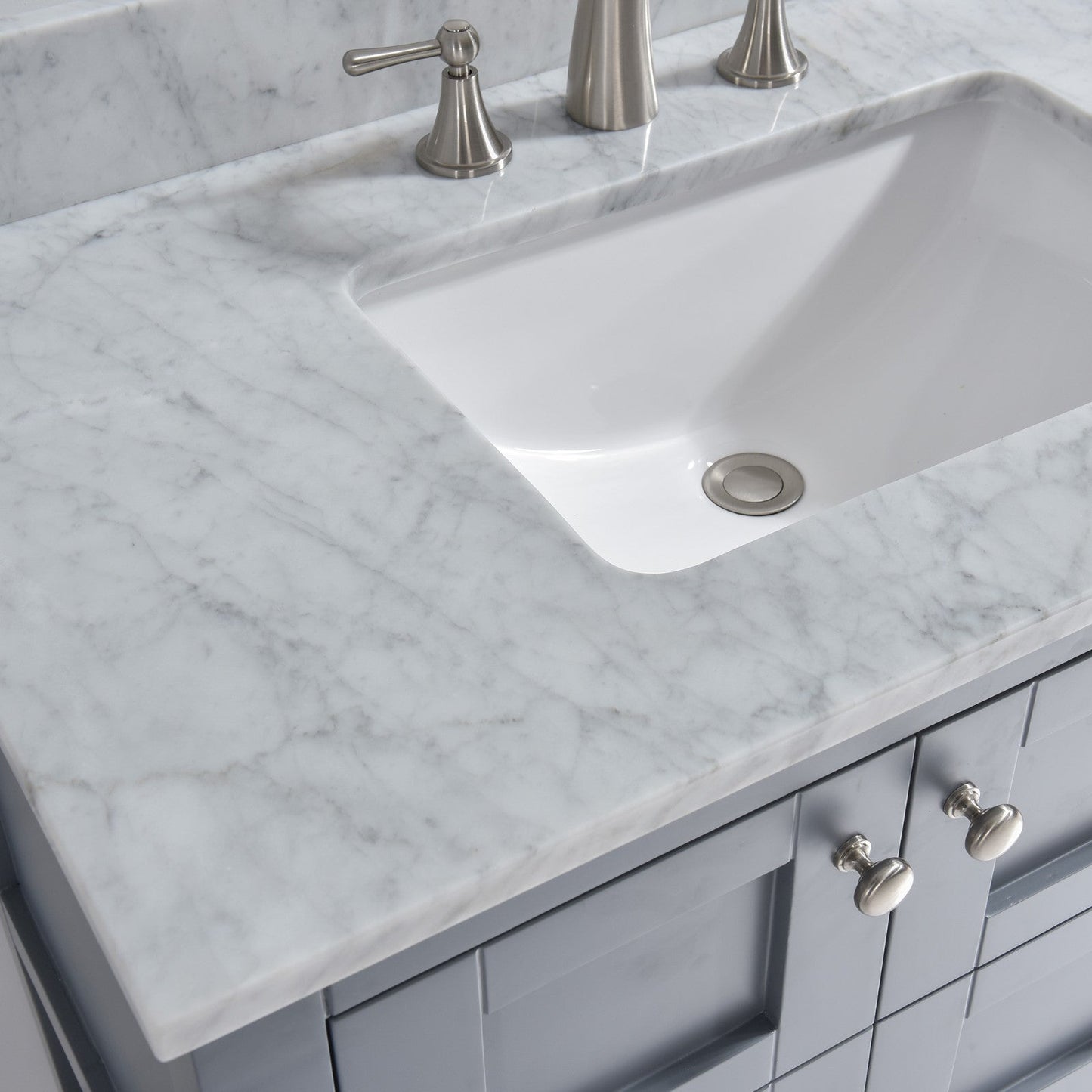 WOODBRIDGE 37" x22" Vanity Top with Single Under Mount Rectangle Bowl, Carrara White Marble, Pre-drilled with 3-hole for 8-inch Widespread Faucet set up Option