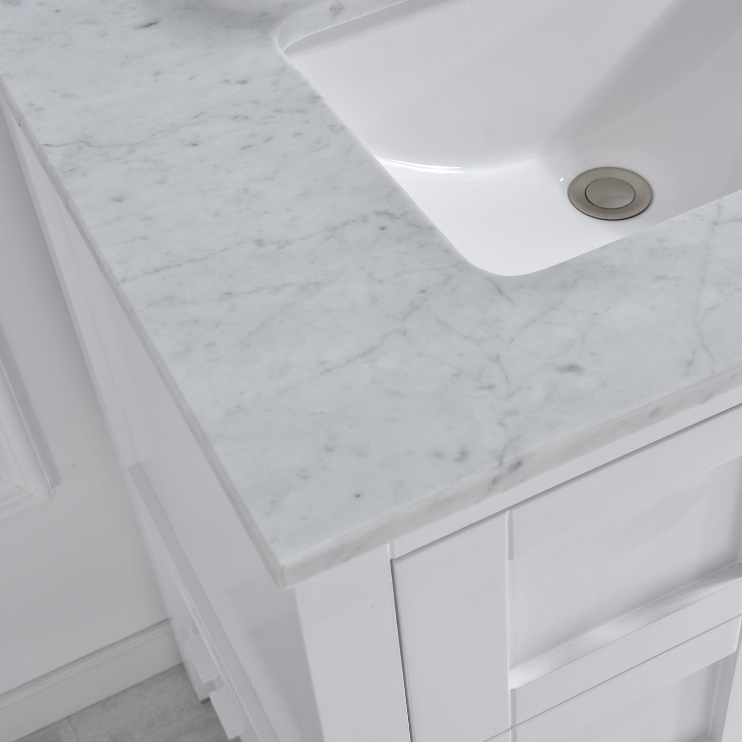 WOODBRIDGE 61" x 22" Vanity Top with Double Under Mount Rectangle Bowls, Carrara White Marble, Pre-drilled with 3-hole for 4-inch Centerset Faucet set up Option