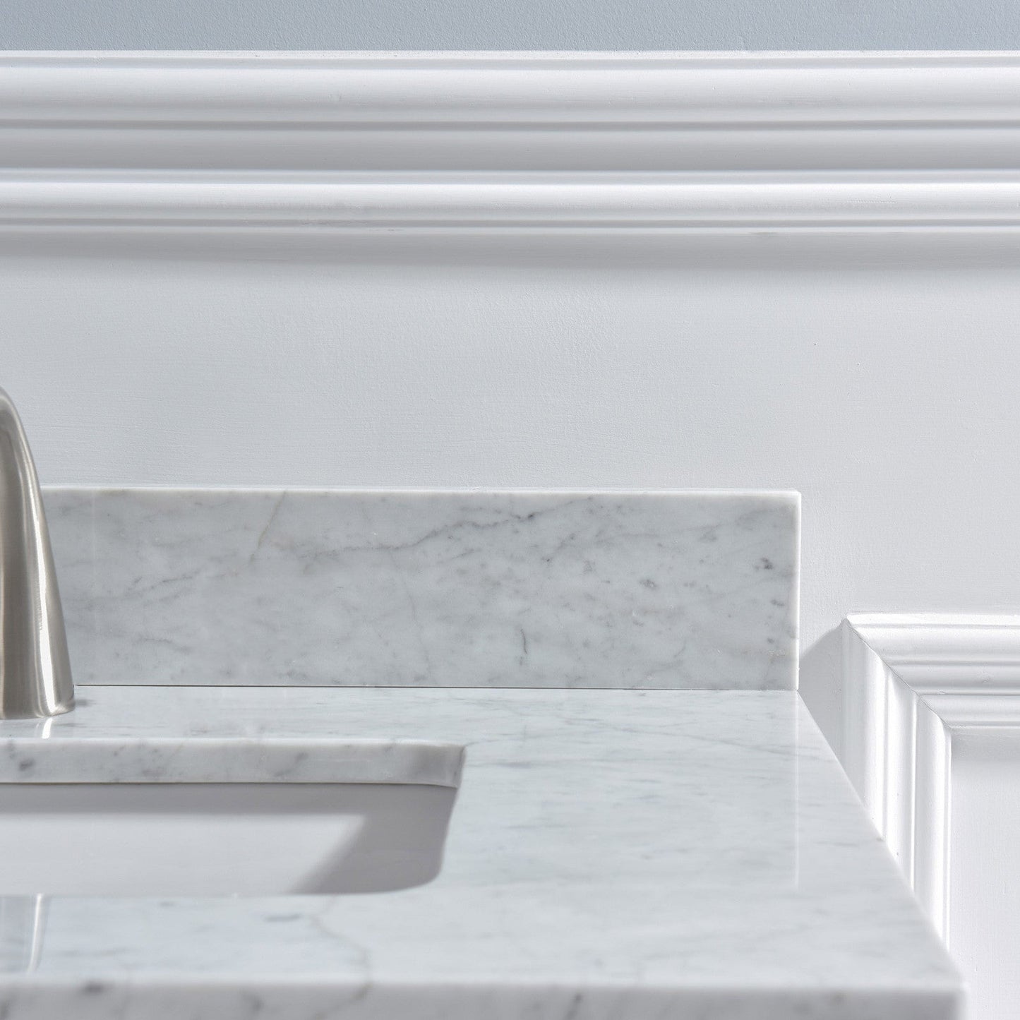 WOODBRIDGE 61" x 22" Vanity Top with Double Under Mount Rectangle Bowls, Carrara White Marble, Pre-drilled with 3-hole for 4-inch Centerset Faucet set up Option