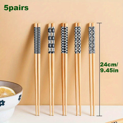 5 Pairs Premium Reusable Multicolor Nonslip Bamboo Chopsticks | Kitchen + Metal