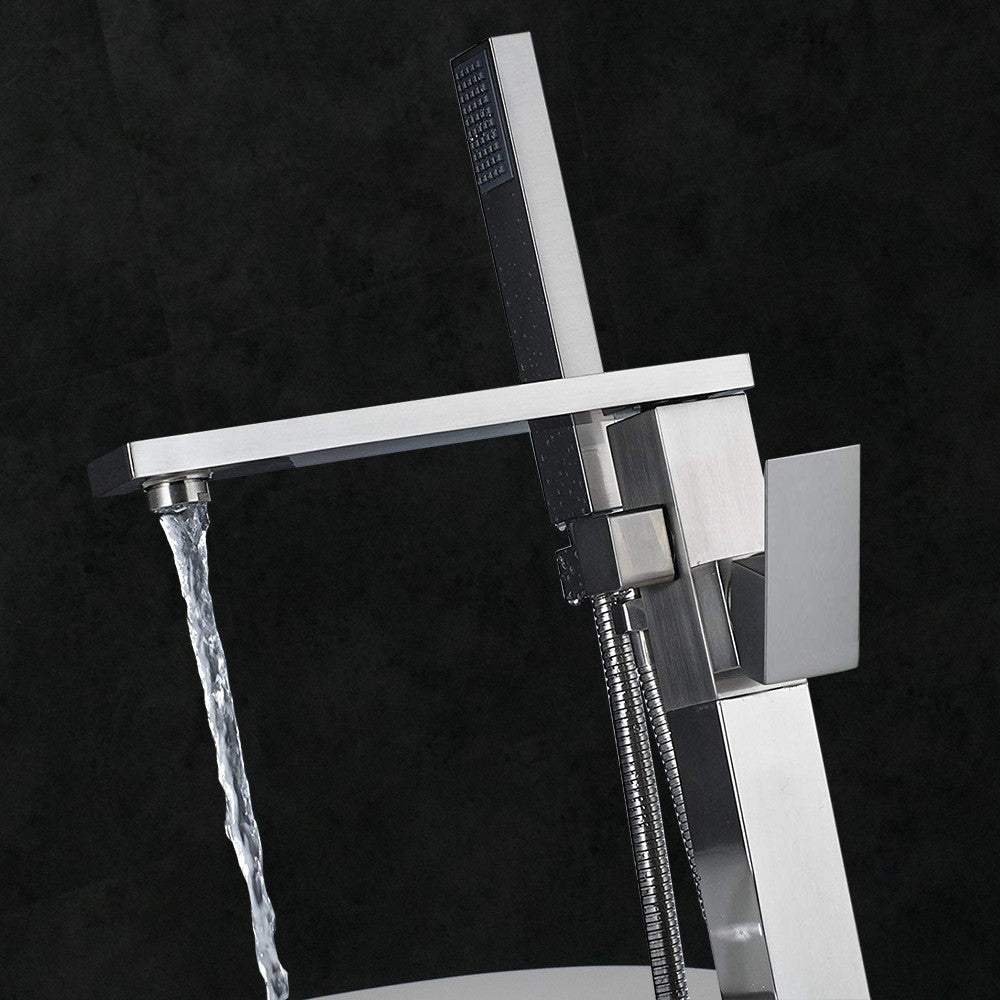 WOODBRIDGE F0003BN Contemporary Single Handle Floor Mount Freestanding Tub Filler Faucet with Hand shower