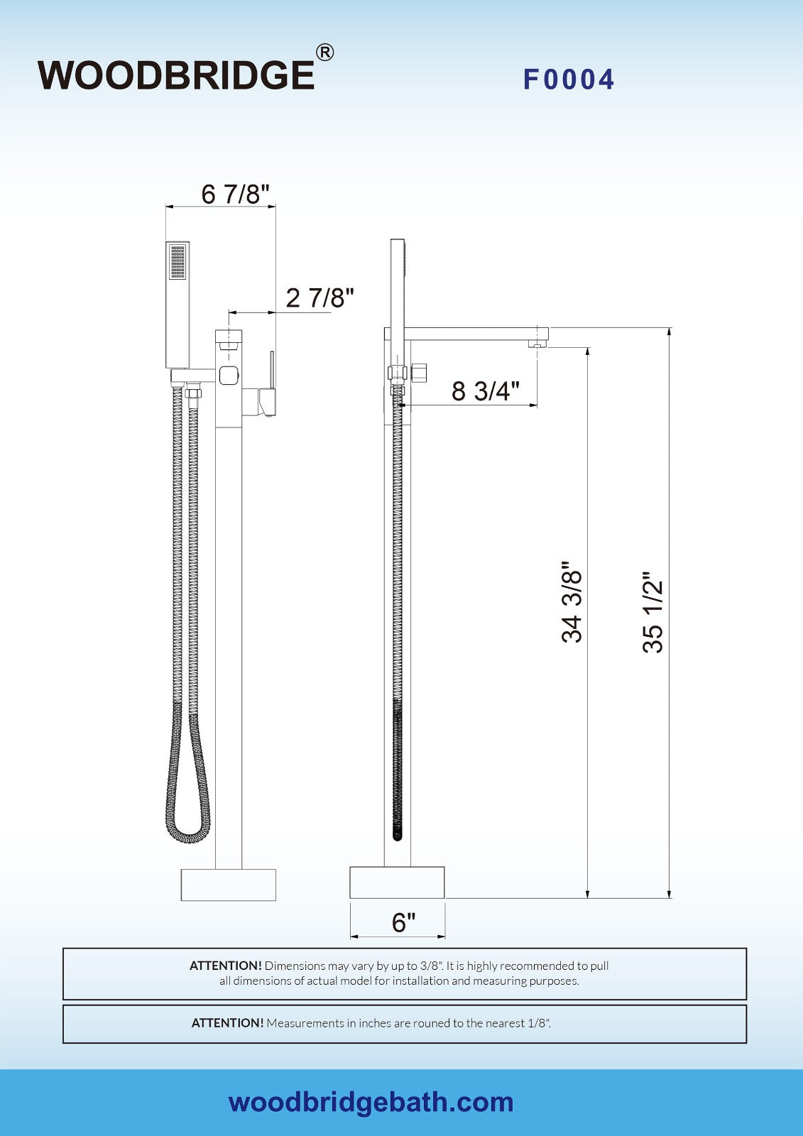 WOODBRIDGE F0003BN Contemporary Single Handle Floor Mount Freestanding Tub Filler Faucet with Hand shower