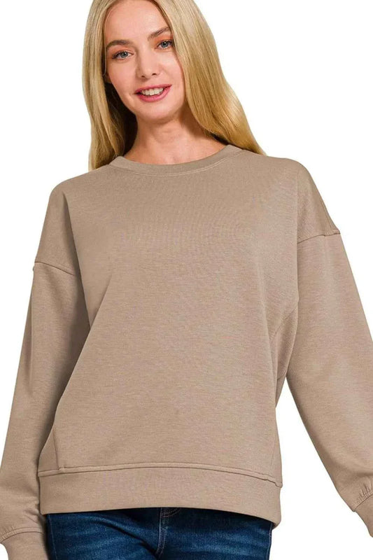 Zenana Scuba Round Neck Sweatshirt Women's Top for Comfort and Style