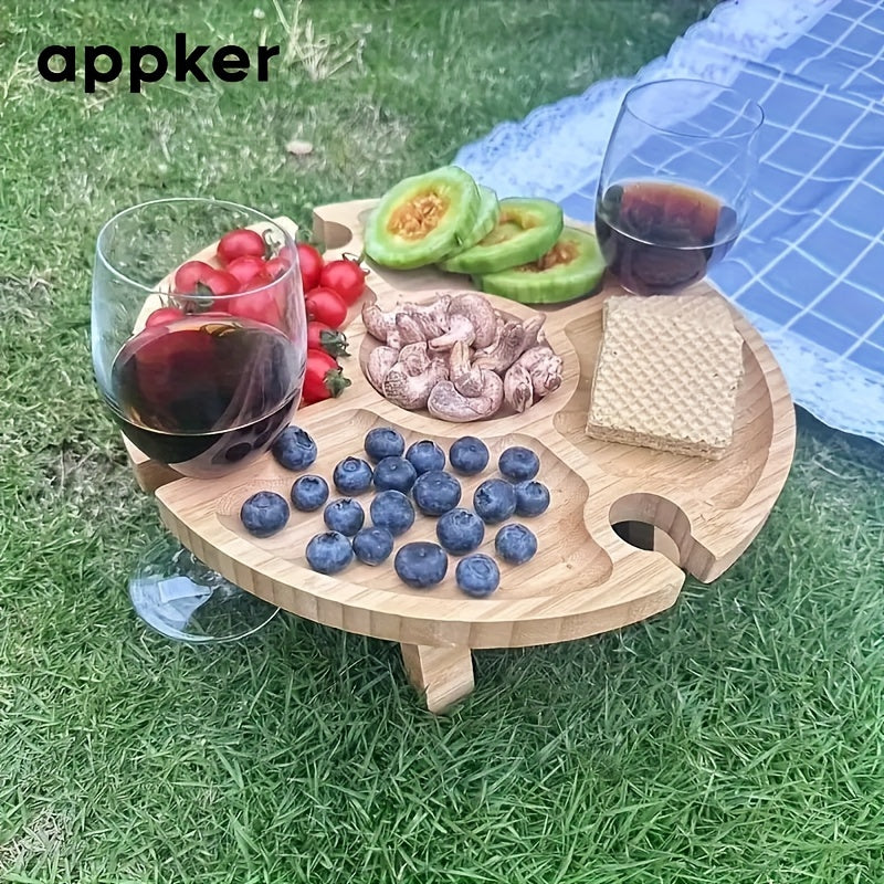Appker Round Folding Wooden Serving Tray with Legs