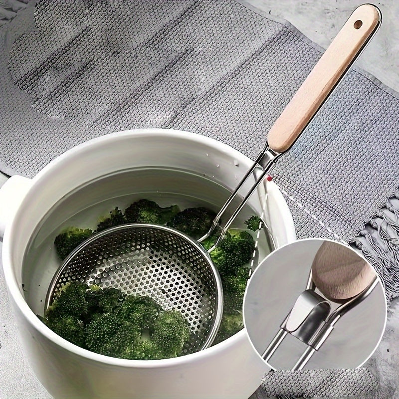 Stainless Steel Colander with Wooden Handle Essential Kitchen Skimmer