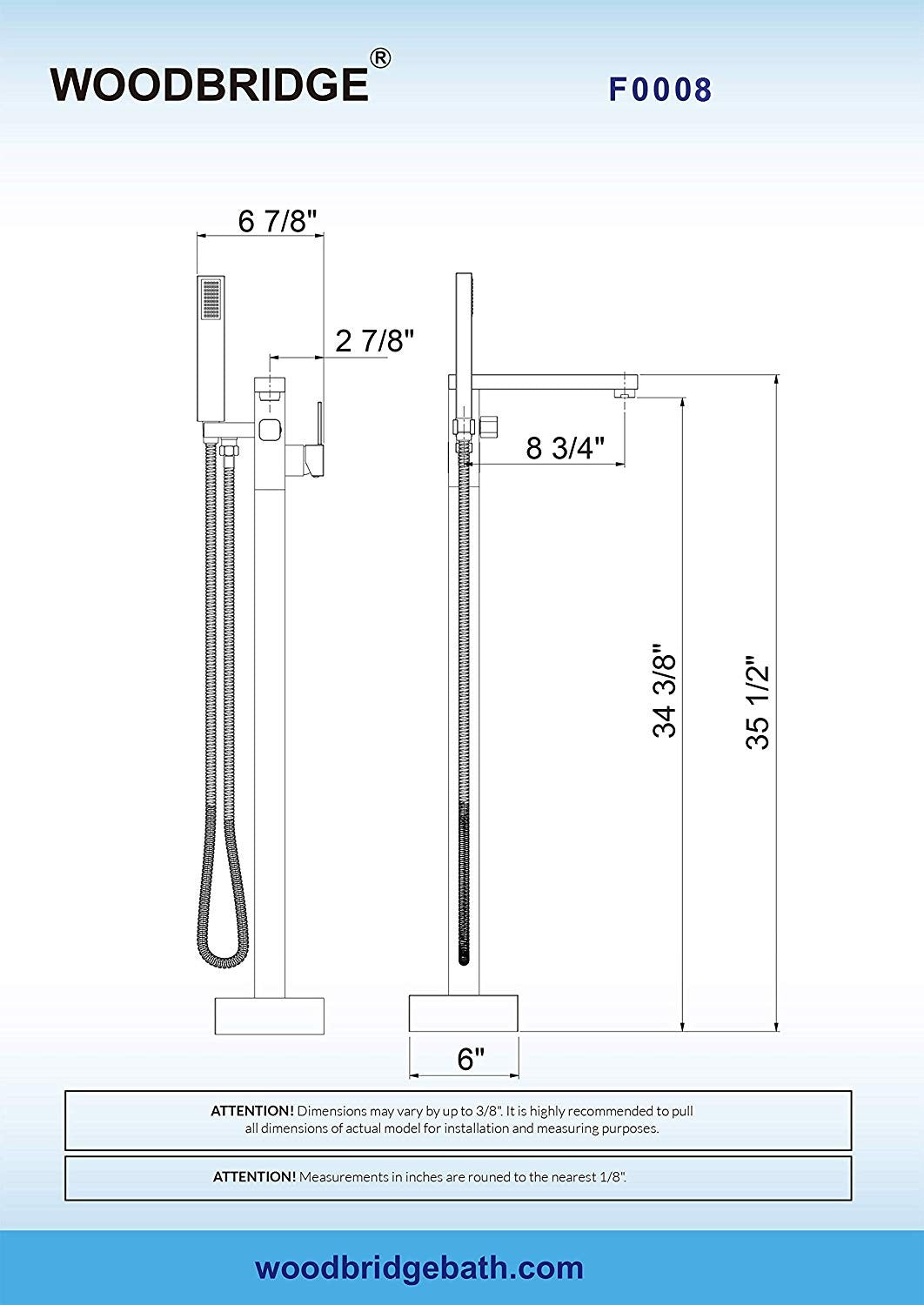 WOODBRIDGE F0003BN Contemporary Single Handle Floor Mount Freestanding Tub Filler Faucet with Hand shower