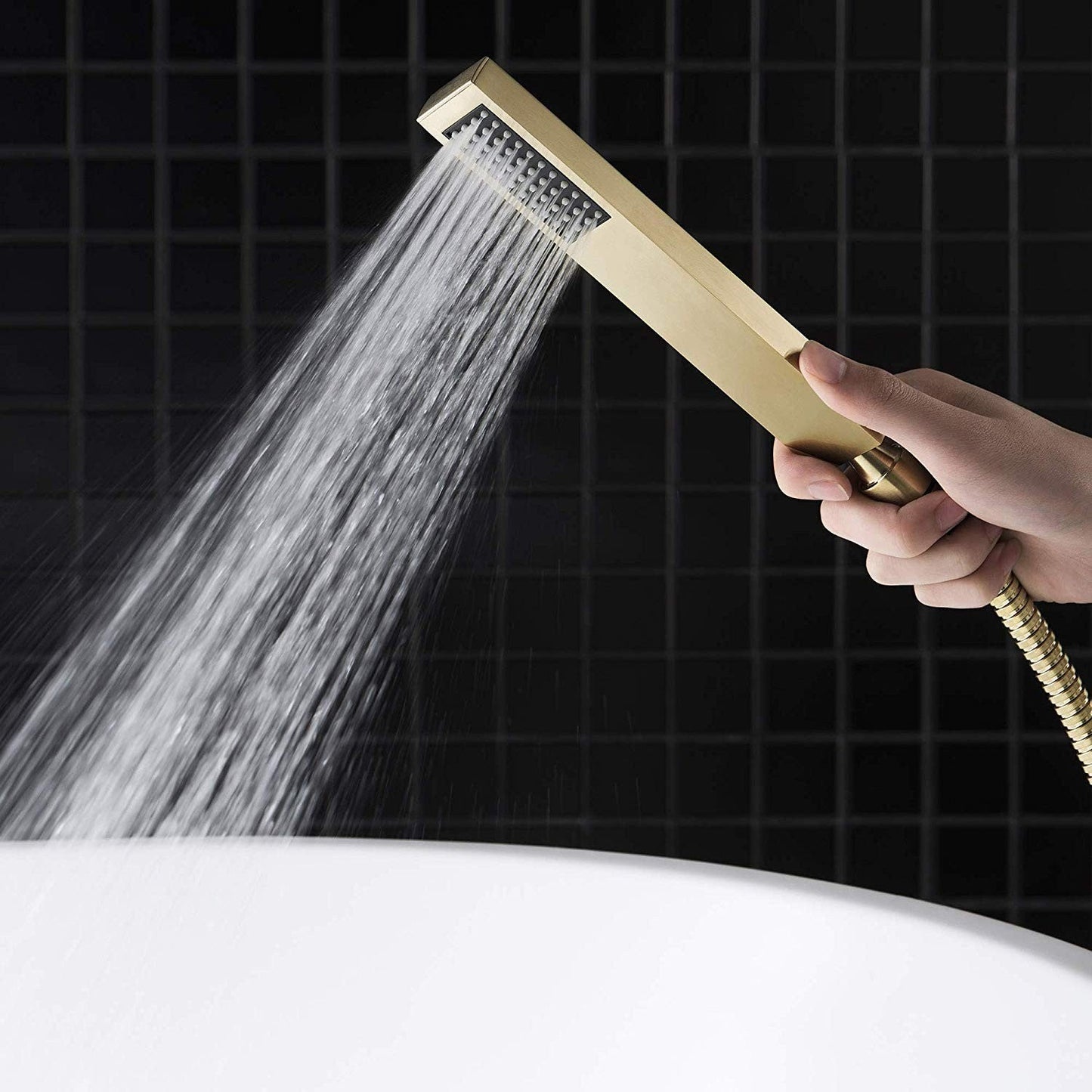 WOODBRIDGE F0003BN Contemporary Single Handle Floor Mount Freestanding Tub Filler Faucet with Hand shower