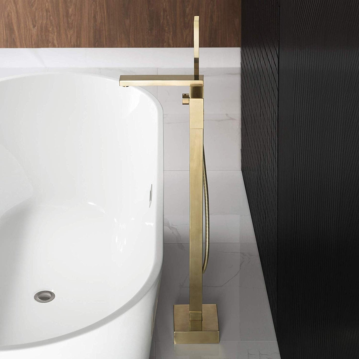 WOODBRIDGE F0003BN Contemporary Single Handle Floor Mount Freestanding Tub Filler Faucet with Hand shower