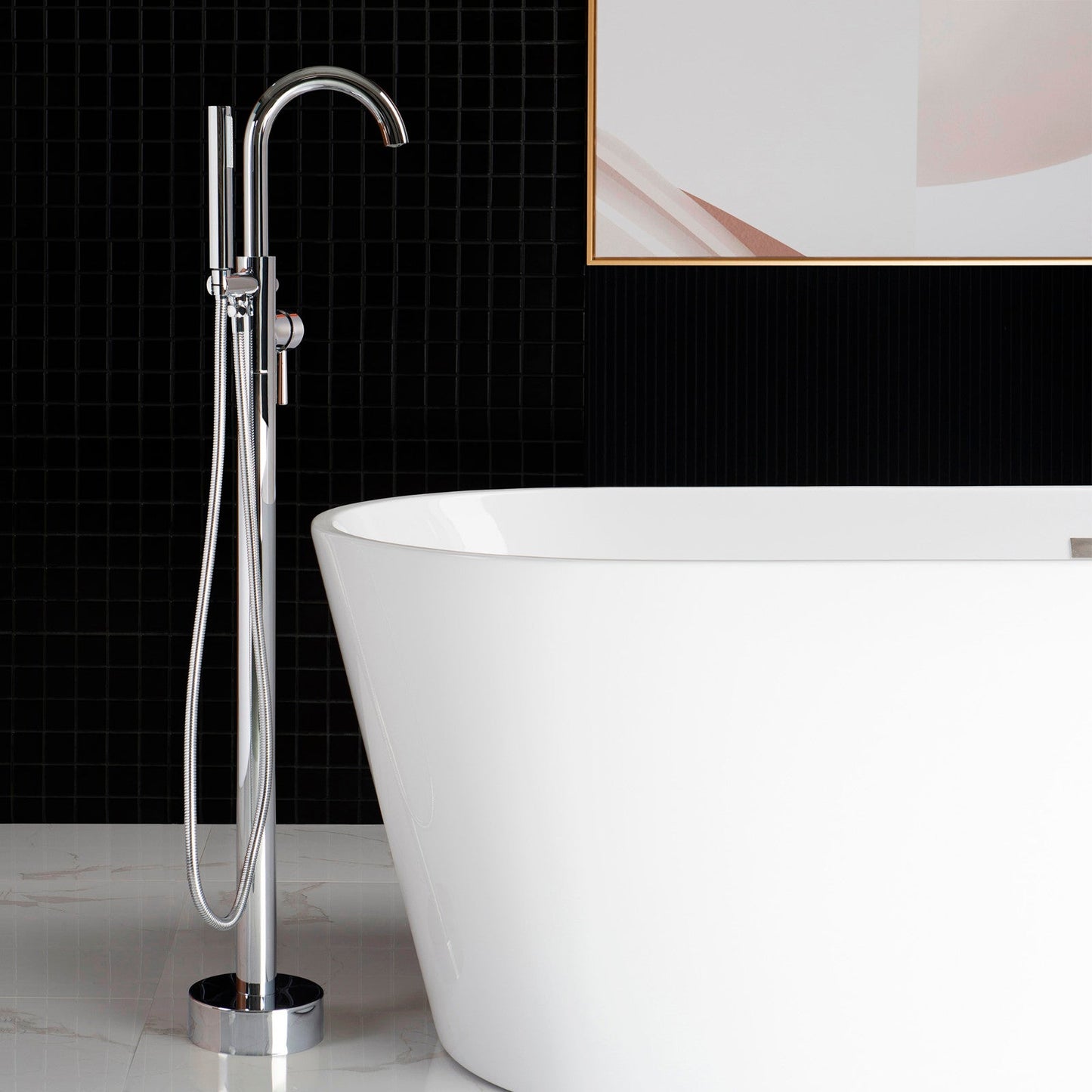 WOODBRIDGE F0001BNRD Contemporary Single Handle Floor Mount Freestanding Tub Filler Faucet with Hand shower