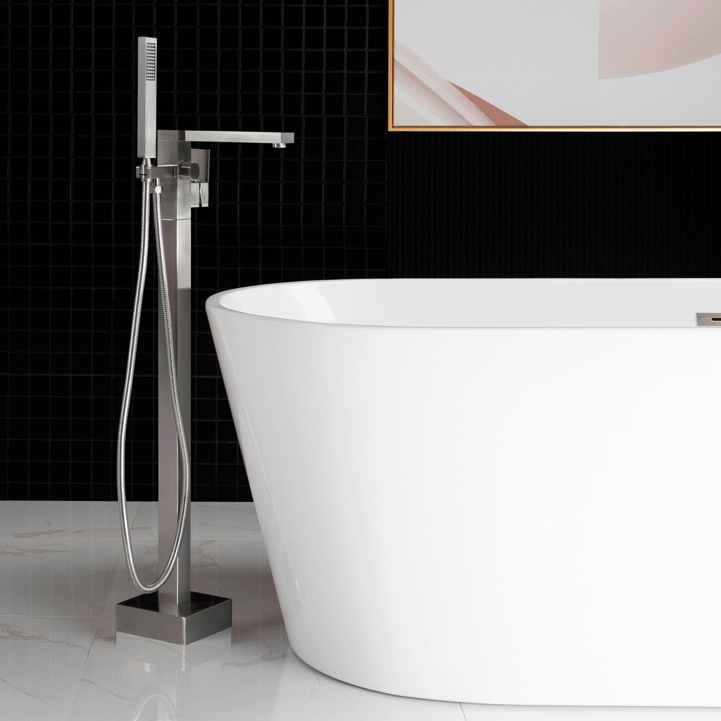 WOODBRIDGE F0003BN Contemporary Single Handle Floor Mount Freestanding Tub Filler Faucet with Hand shower