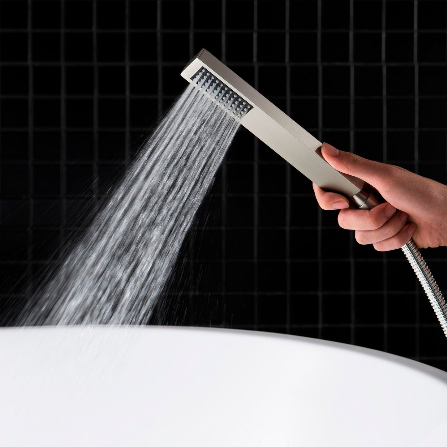 WOODBRIDGE F0003BN Contemporary Single Handle Floor Mount Freestanding Tub Filler Faucet with Hand shower