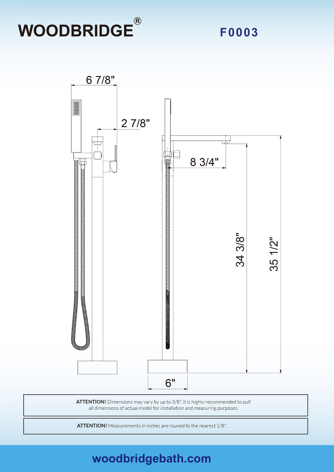 WOODBRIDGE F0003BN Contemporary Single Handle Floor Mount Freestanding Tub Filler Faucet with Hand shower