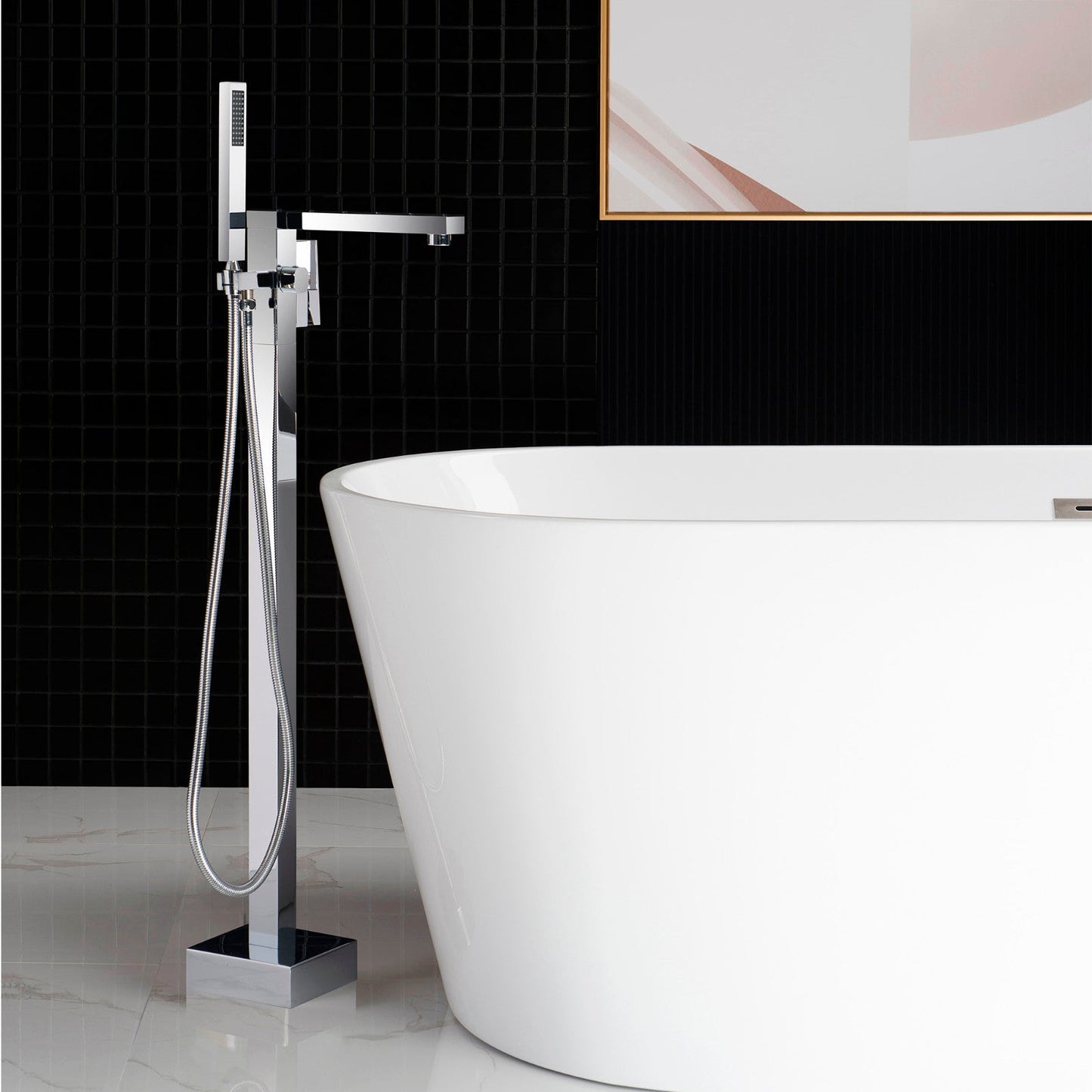 WOODBRIDGE F0003BN Contemporary Single Handle Floor Mount Freestanding Tub Filler Faucet with Hand shower