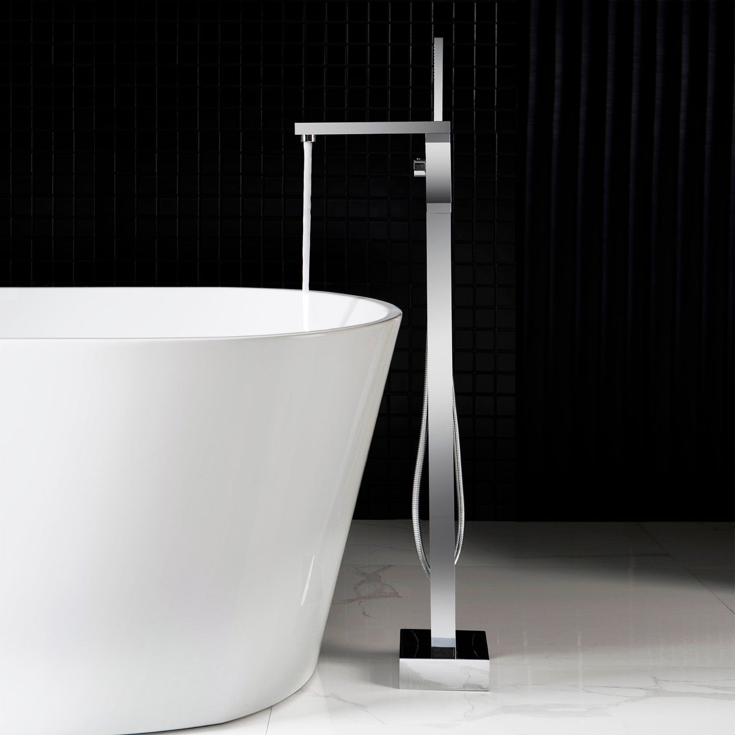 WOODBRIDGE F0003BN Contemporary Single Handle Floor Mount Freestanding Tub Filler Faucet with Hand shower