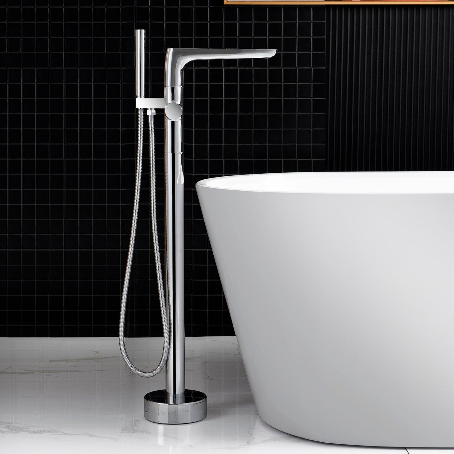 WOODBRIDGE F0014BN Contemporary Single Handle Floor Mount Freestanding Tub Filler Faucet with Hand shower