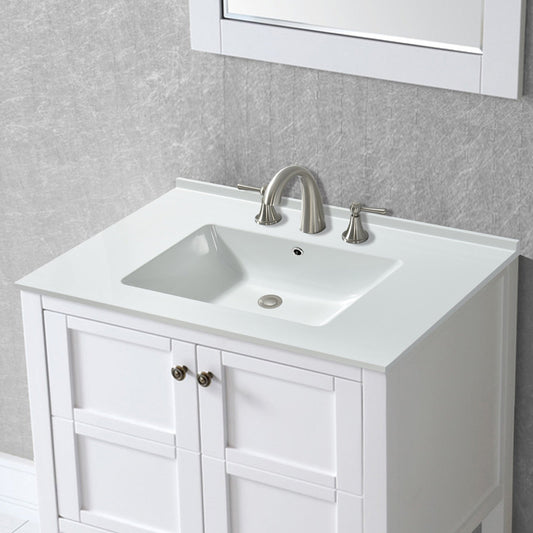 WOODBRIDGE VT3122-1000 Solid Surface Vanity Top with with Intergrated Sink and 3 Faucet Holes for 4-Inch Centerset Faucet, 31" x 22", White