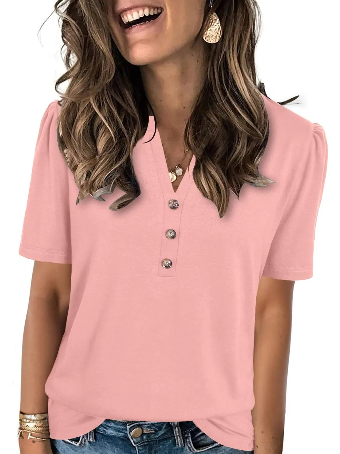 Notched Short Sleeve Women's T-Shirt - Stylish and Comfortable Design