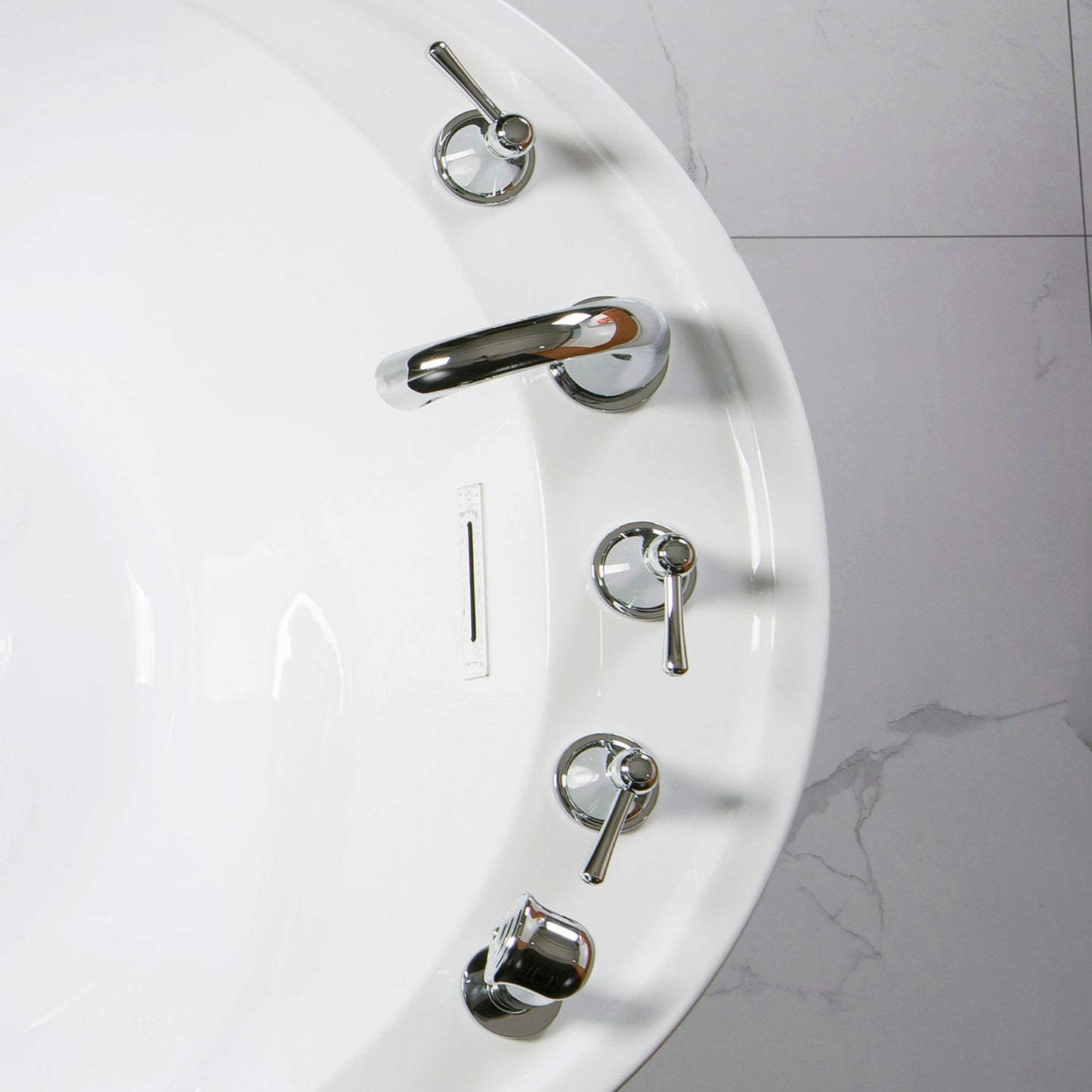 WOODBRIDGE Widespread Deck Mouted 5-Piece Roman Tub Filler with Hand Shower and Metal Lever Handle