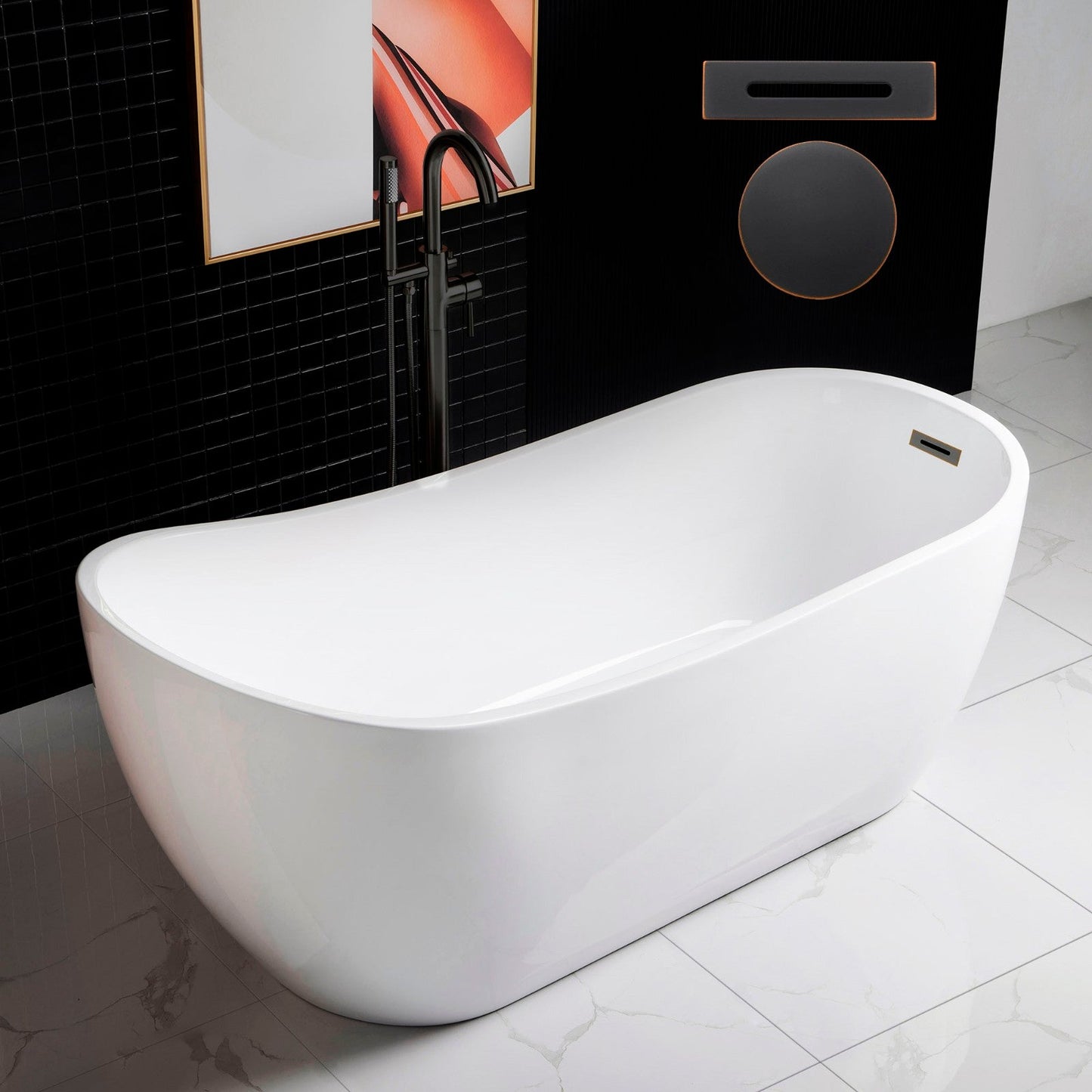 WOODBRIDGE 67" Acrylic Freestanding Bathtub Contemporary Soaking Tub