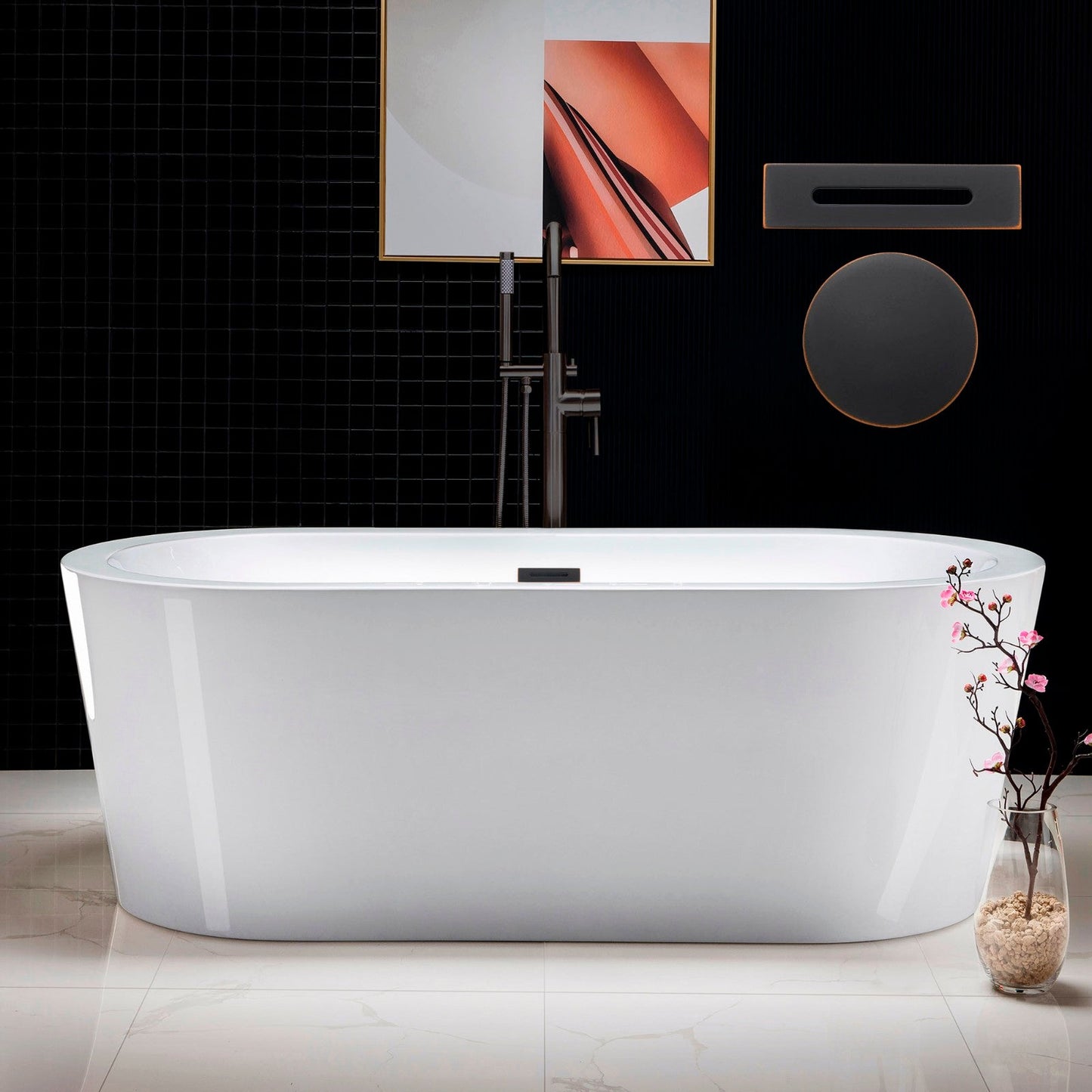 WOODBRIDGE 66" Acrylic Freestanding Bathtub Contemporary Soaking Tub