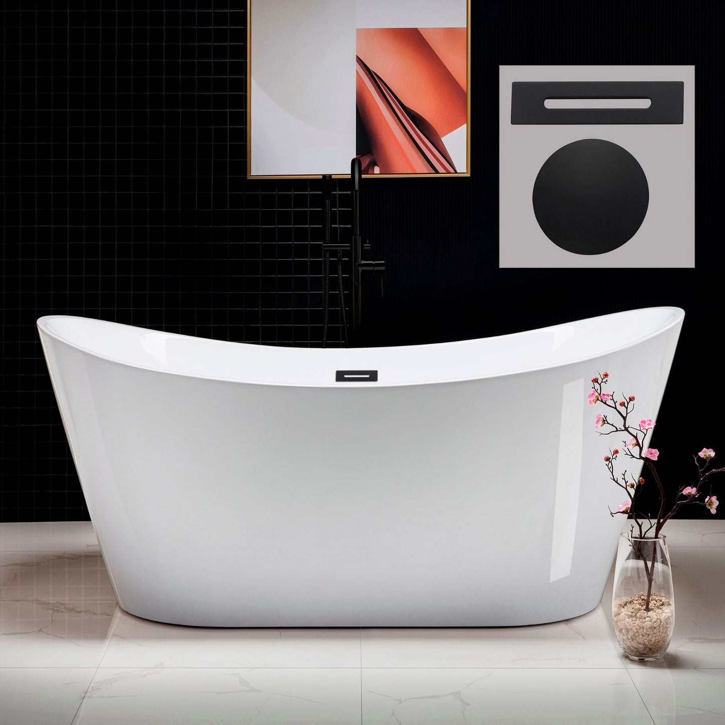 WOODBRIDGE 67" Acrylic Freestanding Bathtub Contemporary Soaking Tub