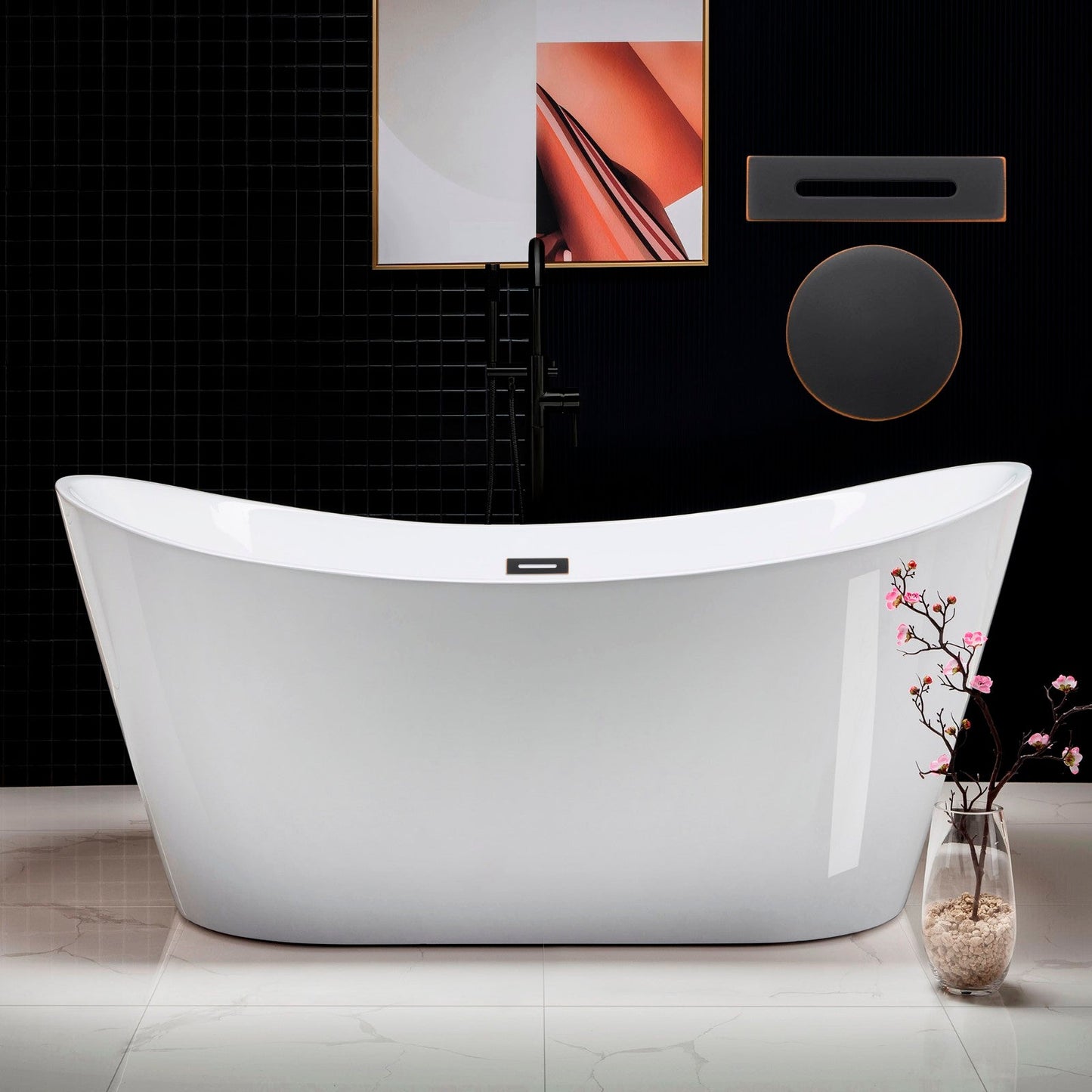 WOODBRIDGE 67" Acrylic Freestanding Bathtub Contemporary Soaking Tub