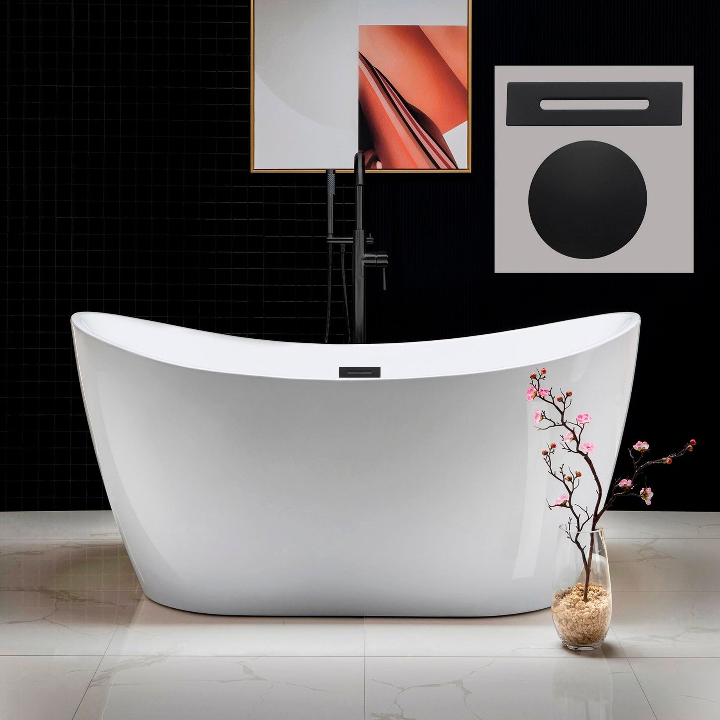 WOODBRIDGE 59" Acrylic Freestanding Bathtub Contemporary Soaking Tub