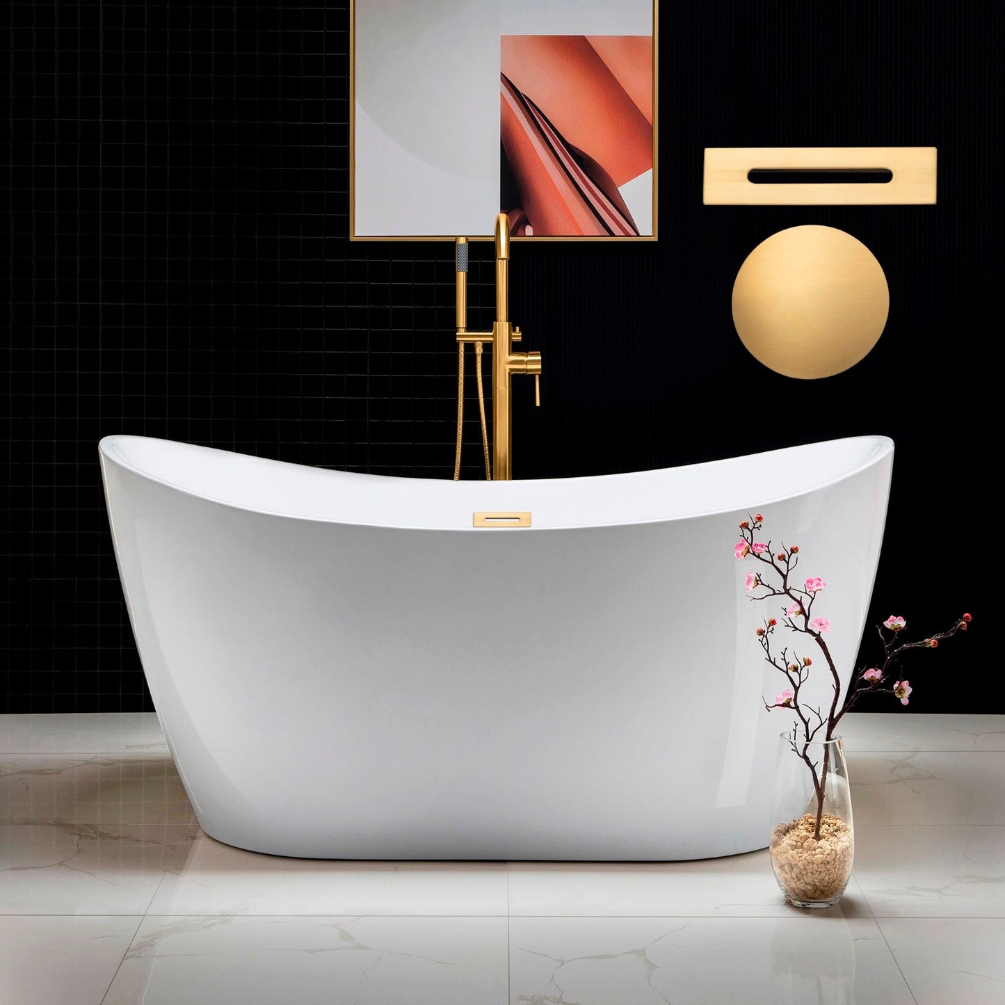 WOODBRIDGE 59" Acrylic Freestanding Bathtub Contemporary Soaking Tub