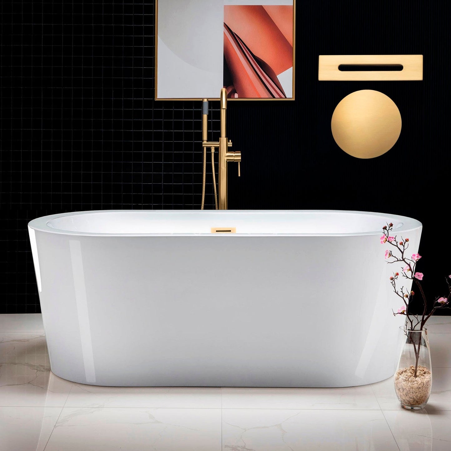 WOODBRIDGE 59" Acrylic Freestanding Bathtub Contemporary Soaking Tub