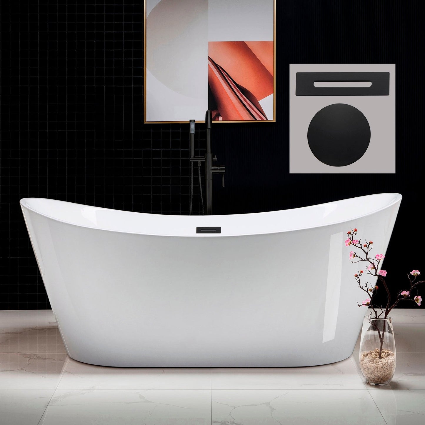 WOODBRIDGE 71" Acrylic Freestanding Bathtub Contemporary Soaking Tub