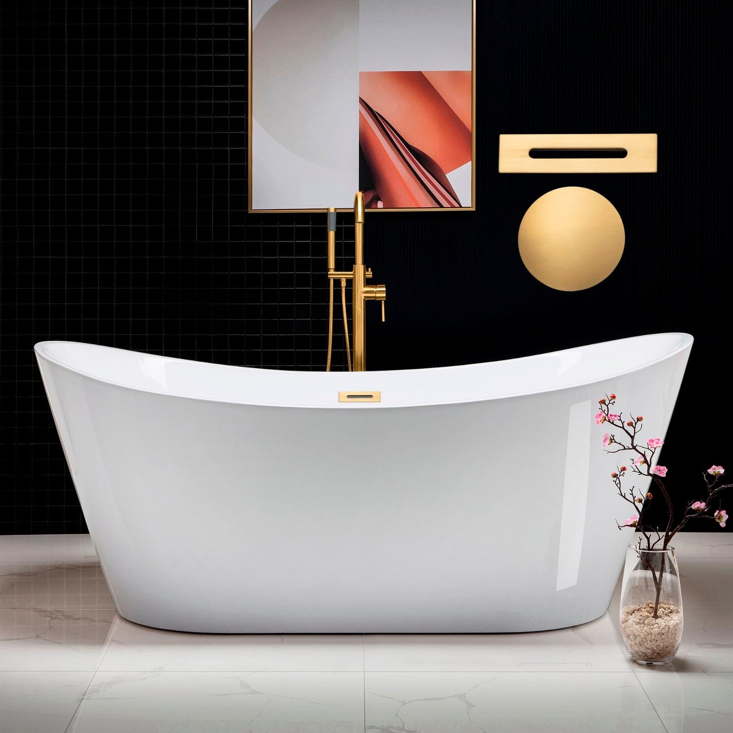 WOODBRIDGE 71" Acrylic Freestanding Bathtub Contemporary Soaking Tub