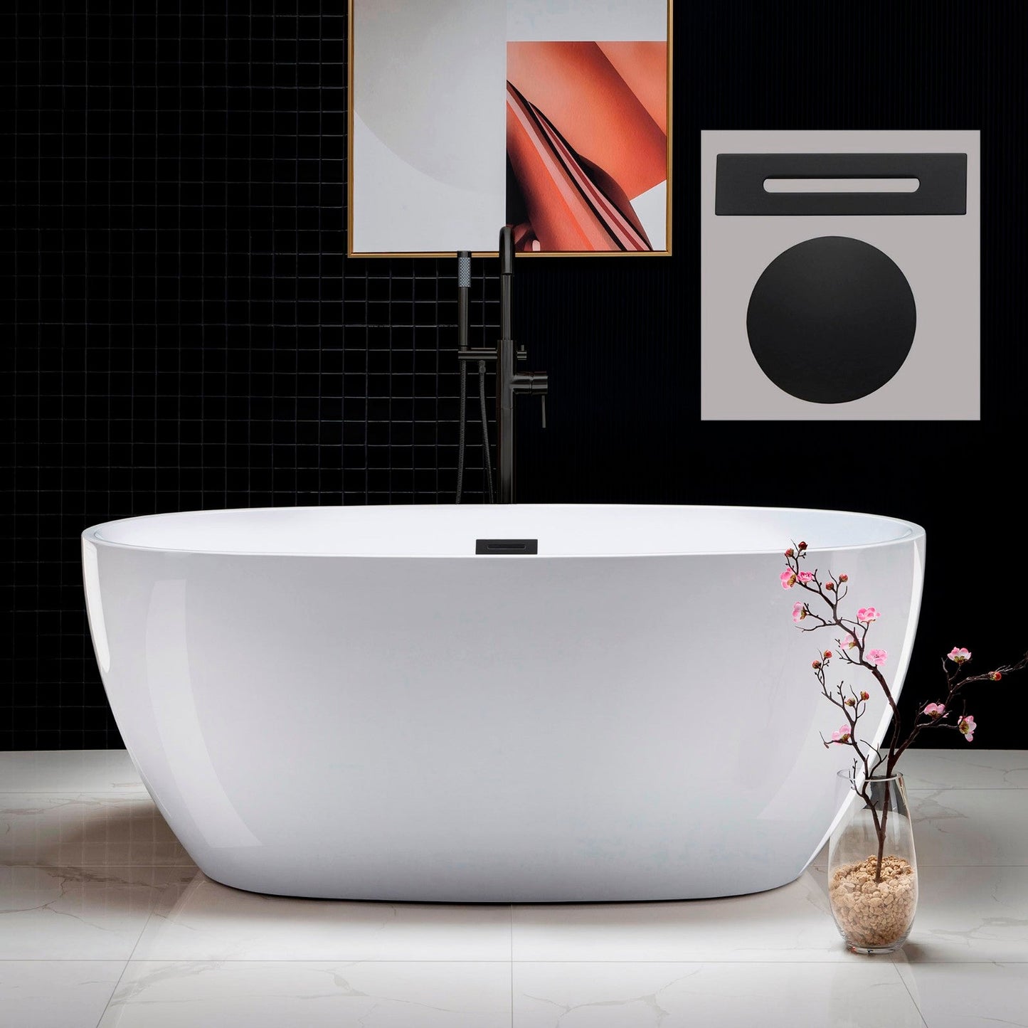 WOODBRIDGE 59" Acrylic Freestanding Bathtub Contemporary Soaking Tub