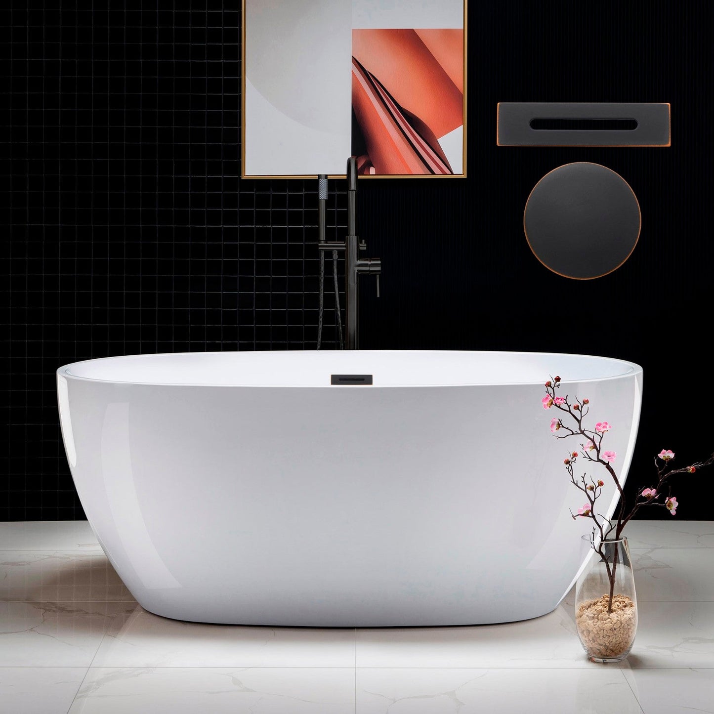 WOODBRIDGE 59" Acrylic Freestanding Bathtub Contemporary Soaking Tub