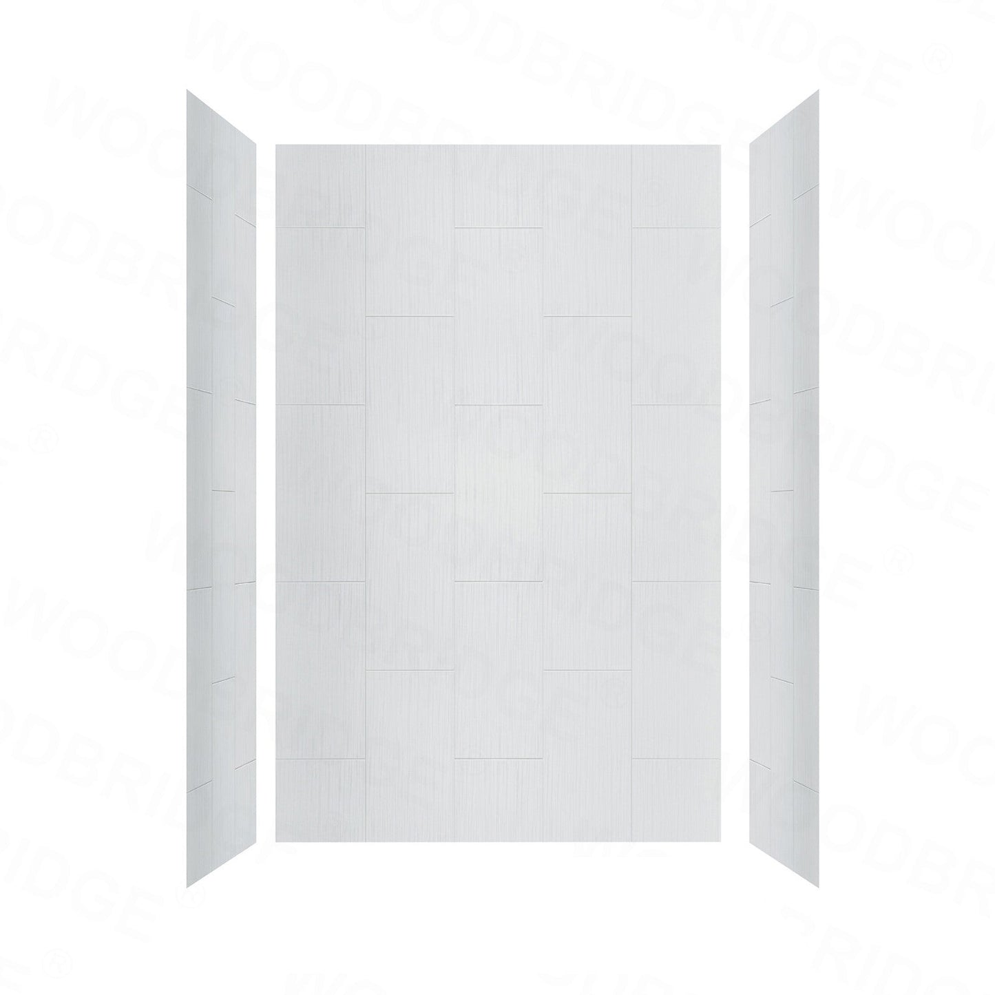 WOODBRIDGE Solid Surface 60" W x 96" H Tile Tub and Shower Wall Panel Surround, Quick Install, Cuttable, Stacked Block in a Staggered Vertical Pattern