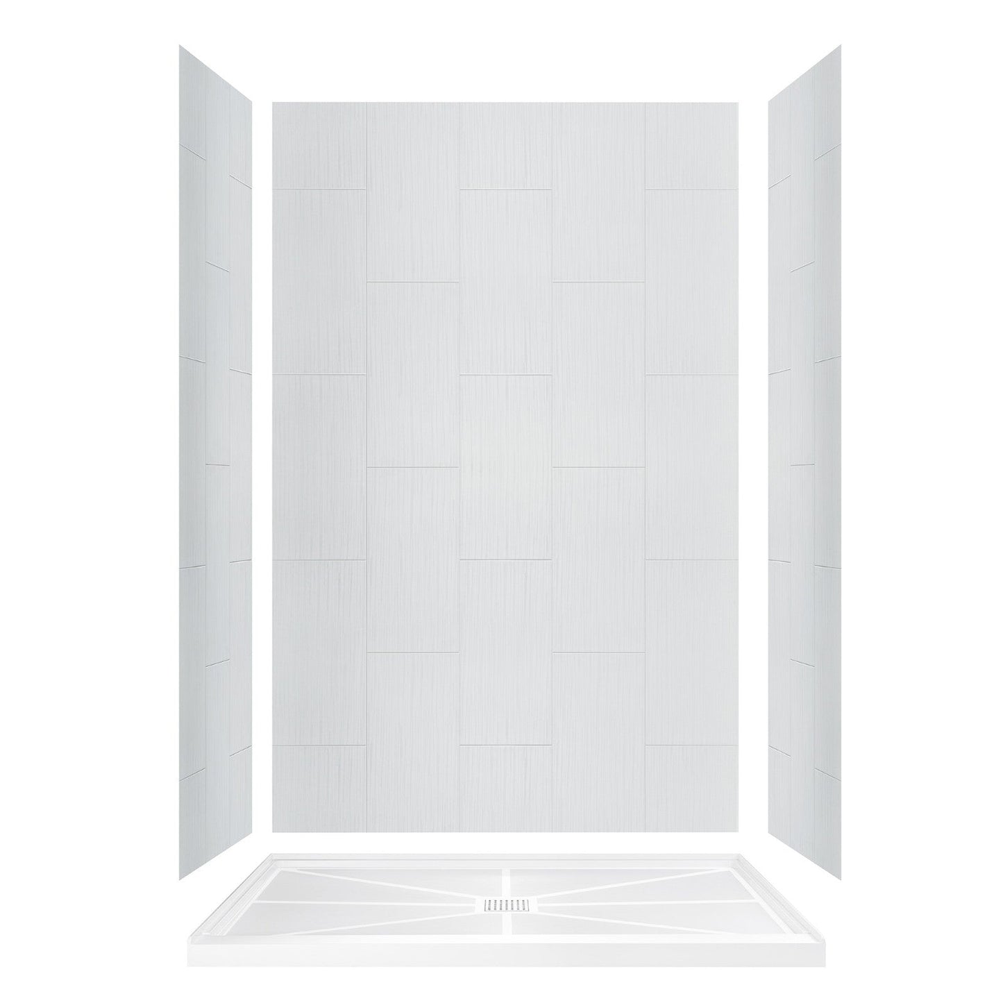 WOODBRIDGE Solid Surface 60" W x 96" H Tile Tub and Shower Wall Panel Surround, Quick Install, Cuttable, Stacked Block in a Staggered Vertical Pattern