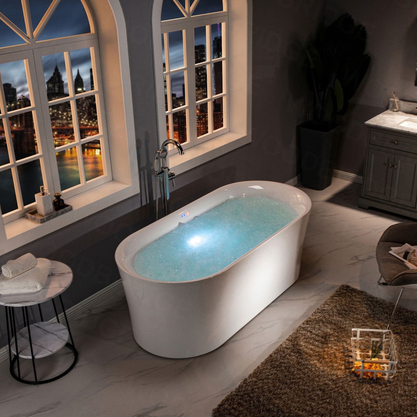 WOODBRIDGE 67" Contemporary Freestanding Acrylic Air Bubble Soaking Bathtub