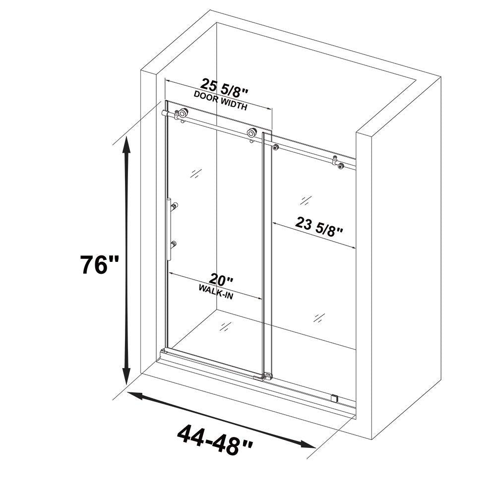 WOODBRIDGE MBSDC4876-B Frameless Shower Doors 44-48" Width x 76"Height with 3/8"(10mm) Clear Tempered Glass