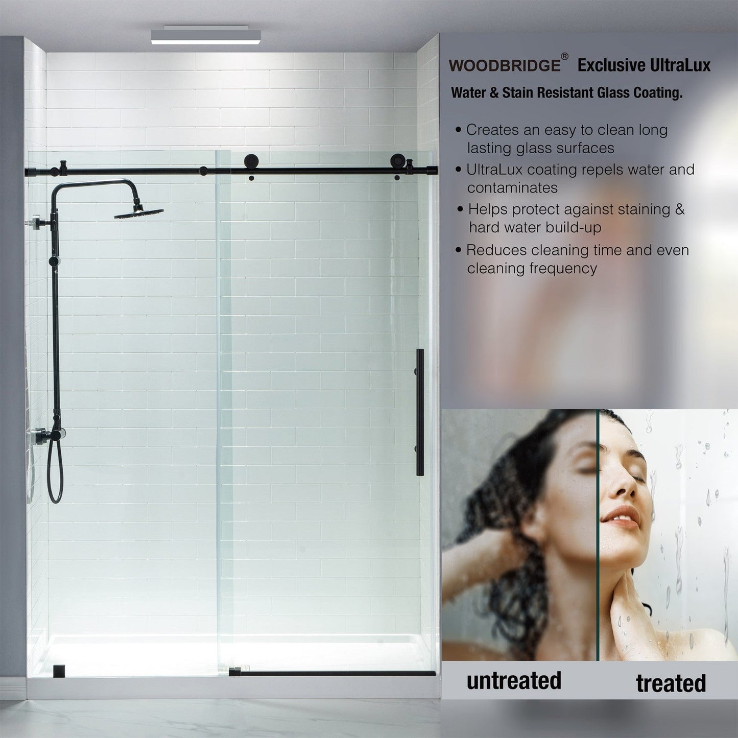 WOODBRIDGE MBSDC4876-B Frameless Shower Doors 44-48" Width x 76"Height with 3/8"(10mm) Clear Tempered Glass
