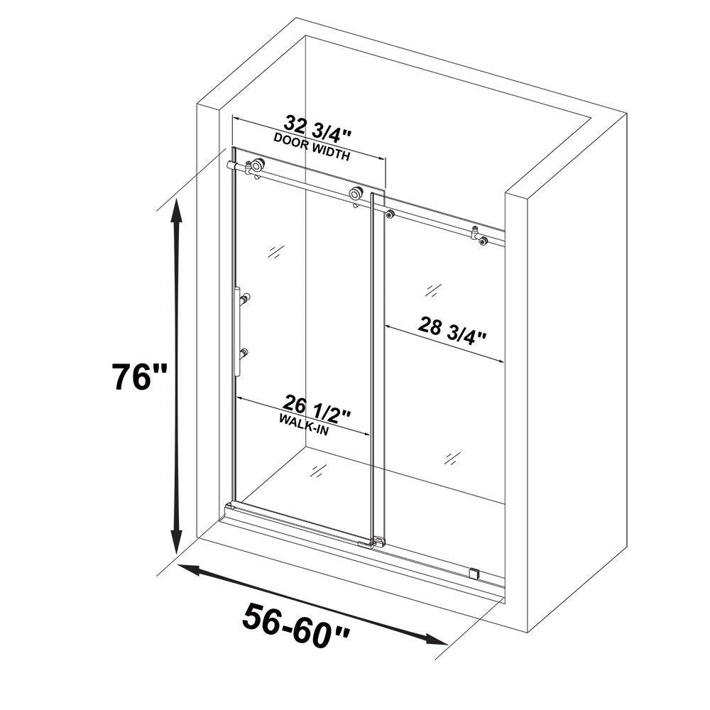 WOODBRIDGE Frameless Shower Doors 56-60" Width x 76"Height with 3/8"(10mm) Clear Tempered Glass