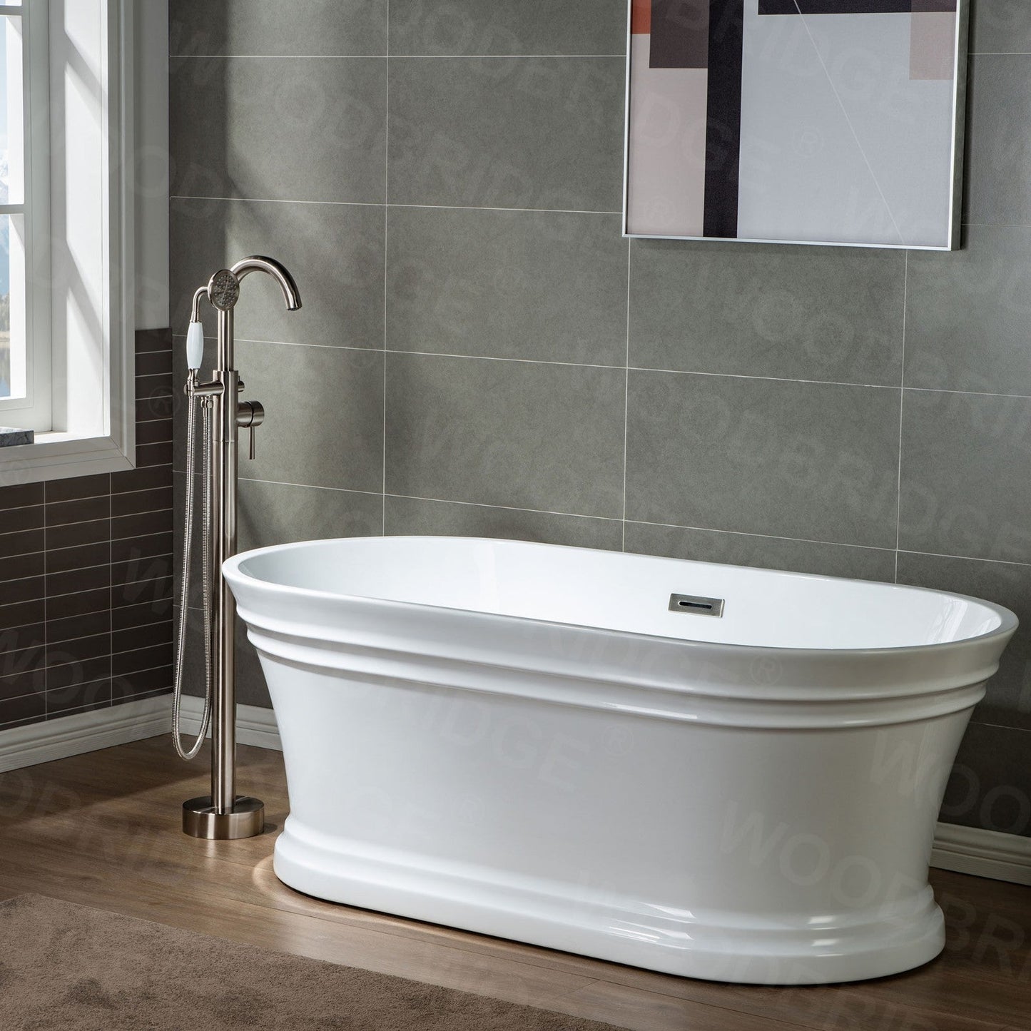 WOODBRIDGE WOODBRIDGEE F0001BNVT Contemporary Single Handle Floor Mount Freestanding Tub Filler Faucet with Hand shower