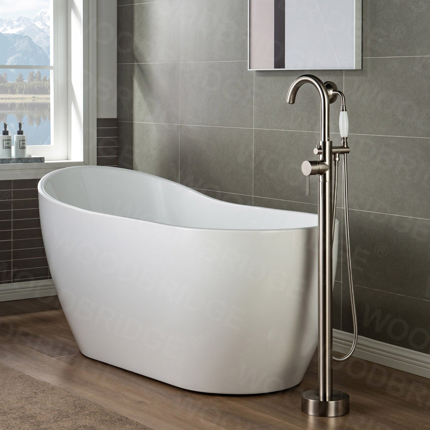 WOODBRIDGE WOODBRIDGEE F0001BNVT Contemporary Single Handle Floor Mount Freestanding Tub Filler Faucet with Hand shower