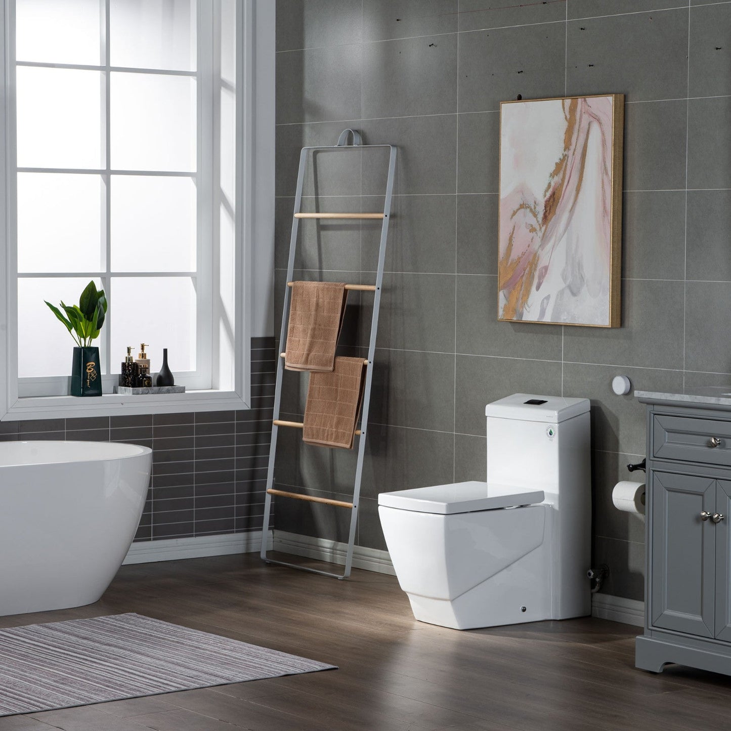WOODBRIDGE Modern Square Design One Piece Dual Flush 1.28 GP Toilet,Chair Height with Soft Closing Seat