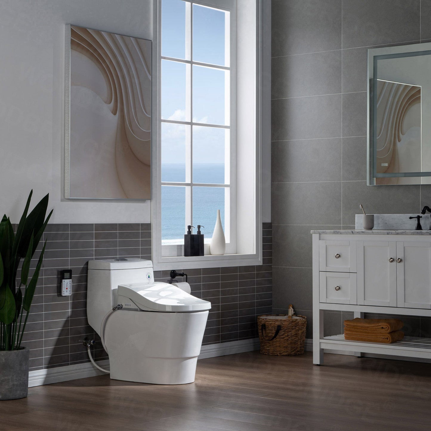 WOODBRIDGE T-0008 Luxury Bidet Toilet, Elongated One Piece Toilet with Advanced Bidet Seat, Chair Height, Smart Toilet Seat with Temperature Controlled Wash Functions and Air Dryer